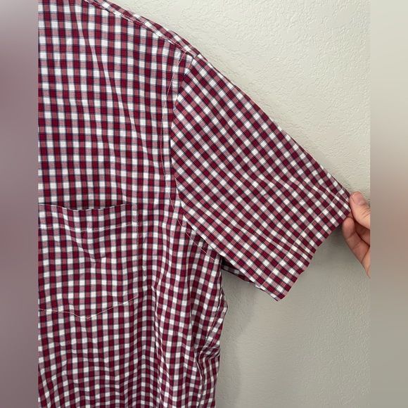 Nordstrom Men's Shop Tech-Smart Trim Fit Short Sleeve Red Blue White Checkered - Picture 4 of 10